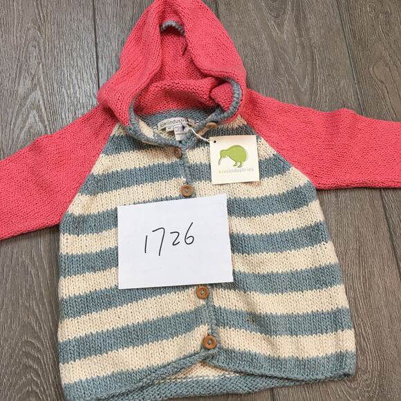 NWT Kiwi industries Hand Loomed 100% cotton cardigan blue pink white 4T Girl - Picture 7 of 7